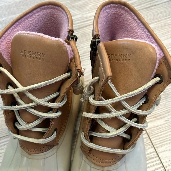 Sperry Top Sider Saltwater Ankle Lace up Duck Boots with Pink Lining and Beige 6 - Picture 7 of 12